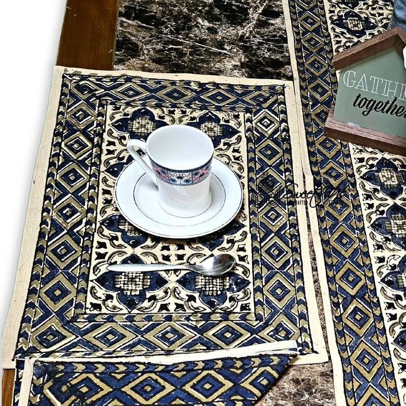 Vegetable Dyed Block Print Cotton Moroccan Tablecloth Collection