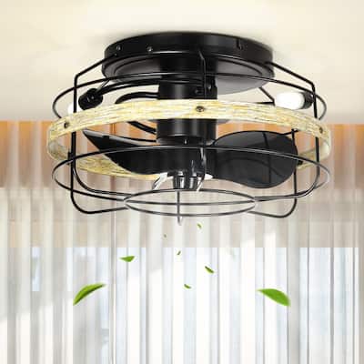 Moasis 15.7" Flush Mount Cage Ceiling Fan with Light and Remote Control