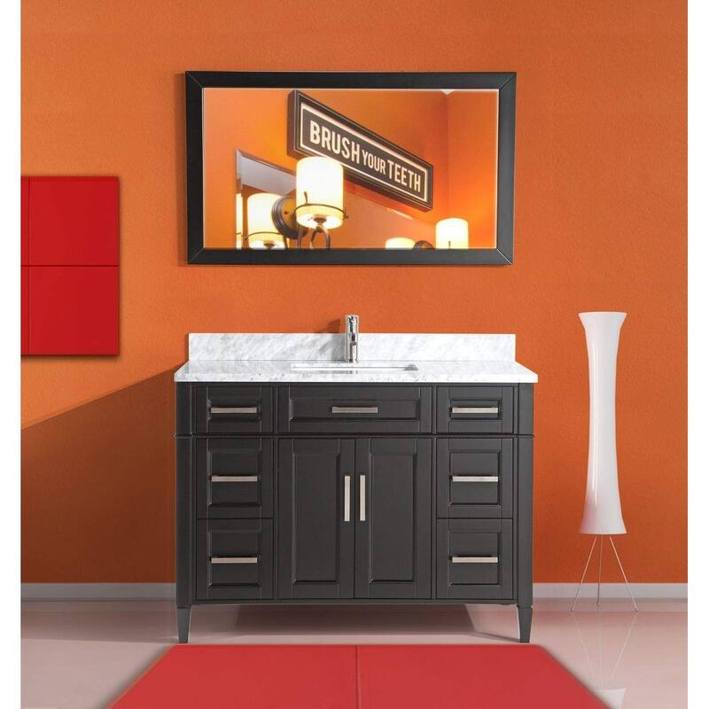 Vanity Art 60-Inch Single Sink Bathroom Vanity Set Carrara Marble Stone Top 7 Drawers 1 Shelf Undermount Sink with Free Mirror