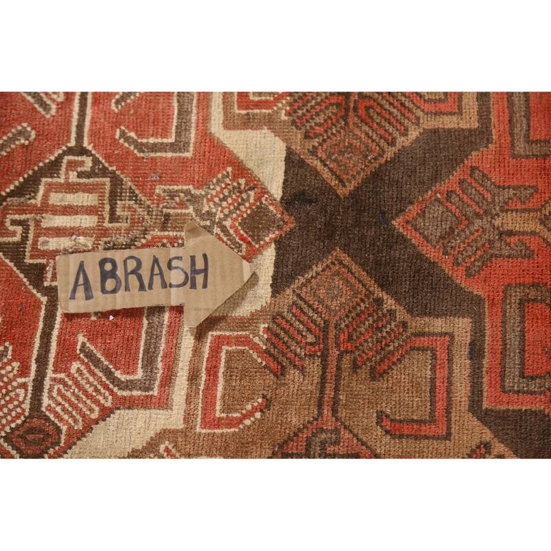 Brown Tribal Ardebil Persian Vintage Runner Rug Handmade Wool Carpet - 3'7"x 9'6"