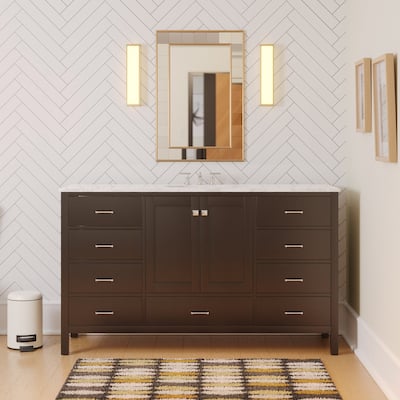 KitchenBathCollection Horizon 60" Single Bathroom Vanity with Engineered Carrara Top