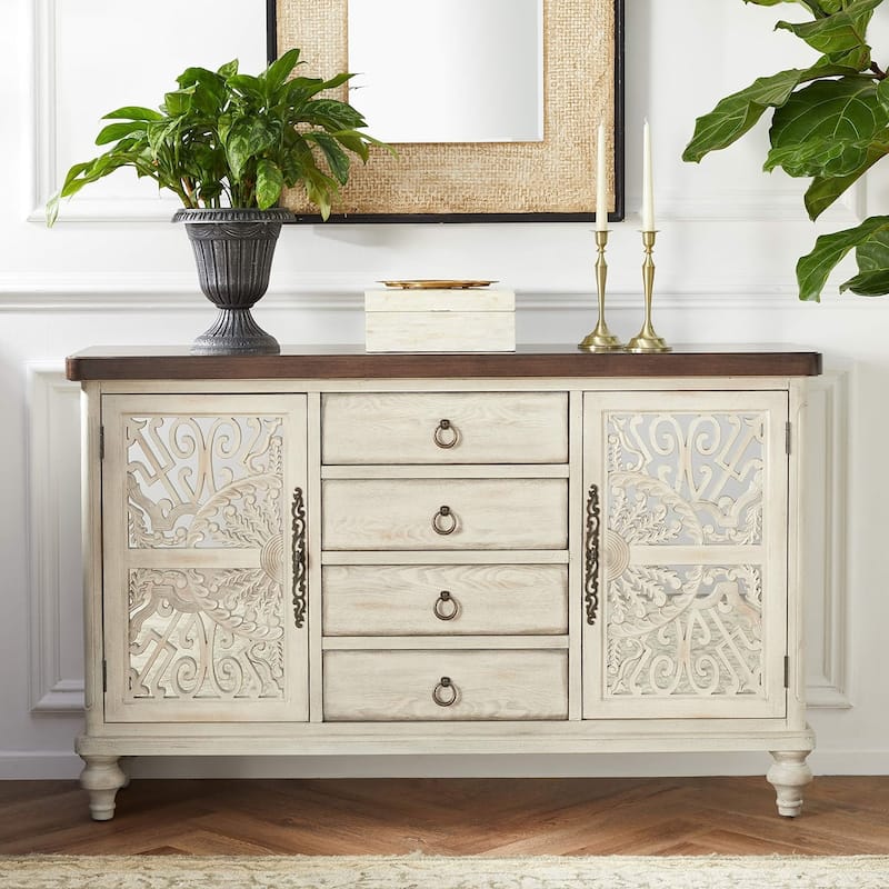 2 Doors and 4 Drawers Console Table in Antique White