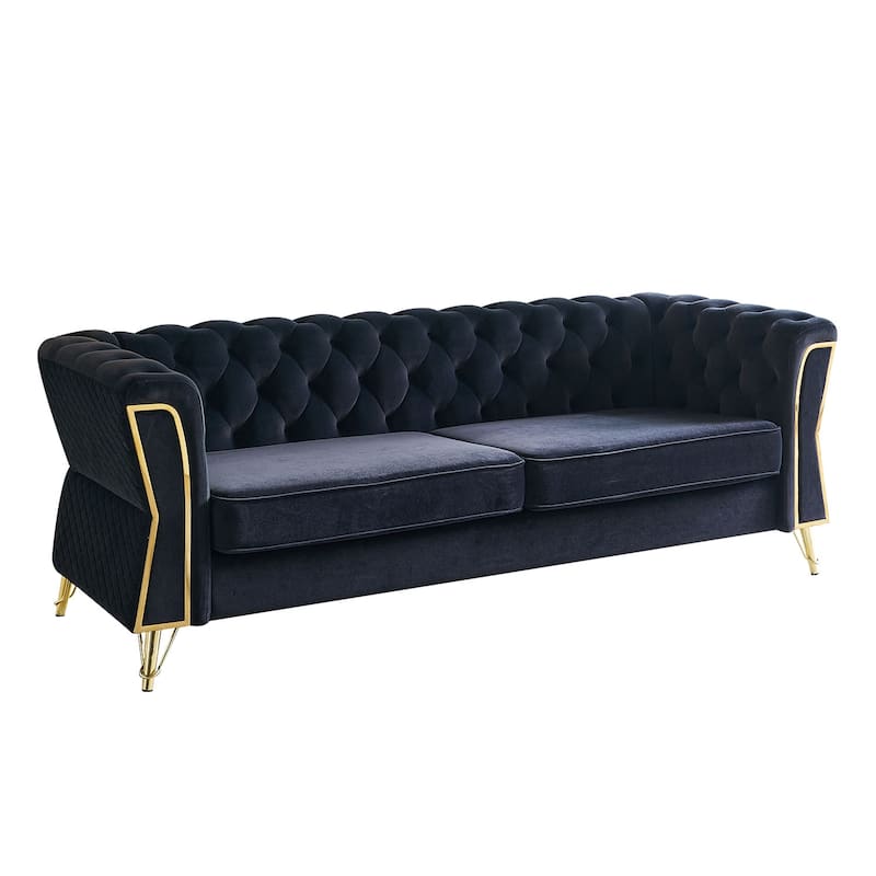 Modern Tufted Velvet Sofa 87.4 inch for Living Room Green Color