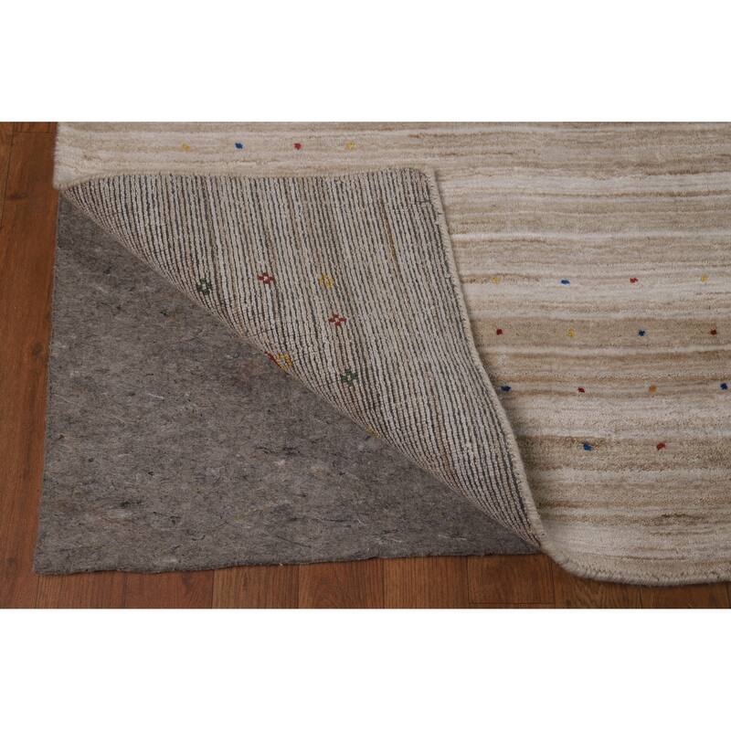 Striped Camel Gabbeh Oriental Square Rug Handmade Wool Carpet - 9'11" x 9'7"