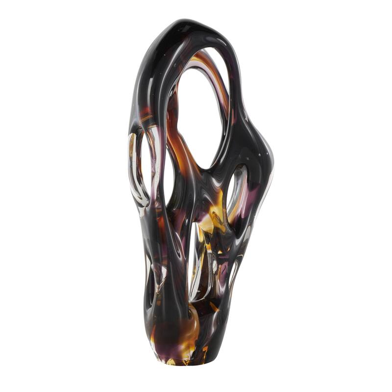 Glass Abstract Ombre Cutout Decorative Sculpture with Amber Accents - Black - Roche River Decor