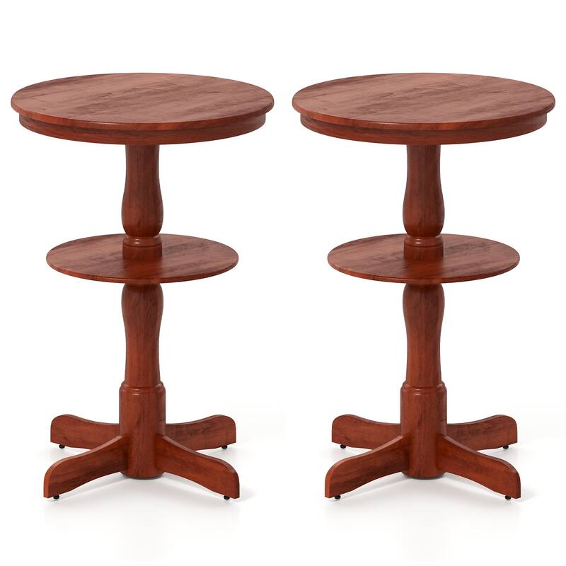 Gymax 2PCS 2-Tier Round High Top Table w/ Storage Shelf & Pedestal