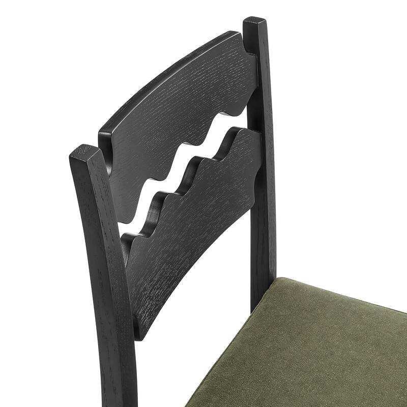 Jax Oak Wood Dining Chair With Wavy Razor Back and Cushion