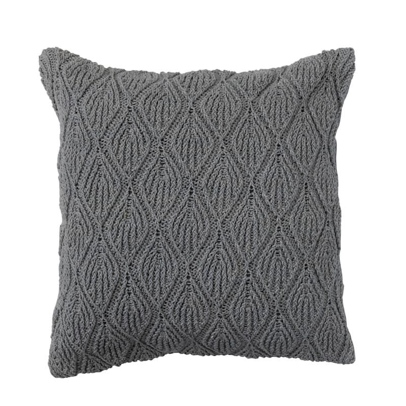 Handwoven Cotton Pillow Cover with Diamond Pattern - Cover Only - Single - 18.0"L x 18.0"W x 0.3"H - Pillow Covers - Grey