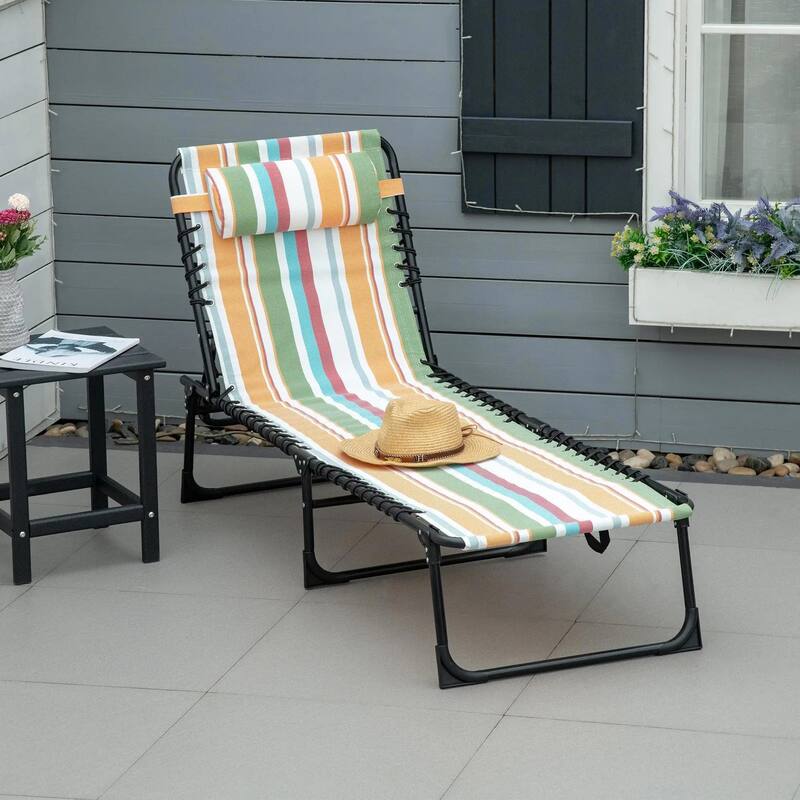 Foldable Chaise Lounge,4-Pos Recline,Trifold Portable,Breathable Mesh