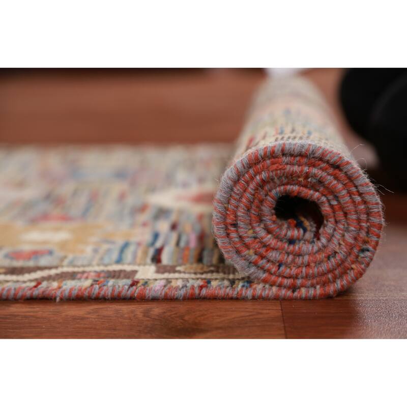 Hand Knotted Oriental 100% Wool Carpet Transitional Floral Multi-Colored Oushak Runner Rug - 19' 11'' X 2' 7''
