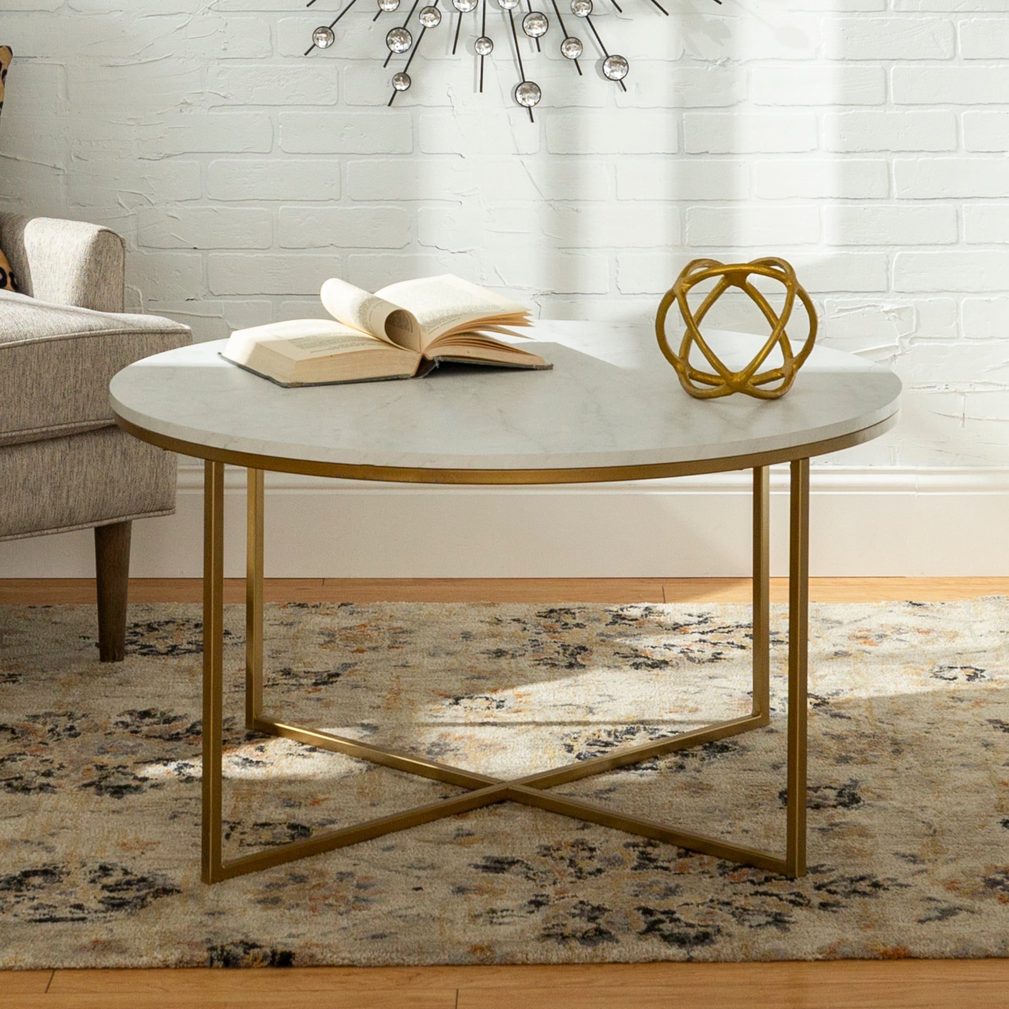 Glam X Base Round Coffee Table Faux White Saracina Home In 2020 Coffee Table Saracina Home Round Coffee Table