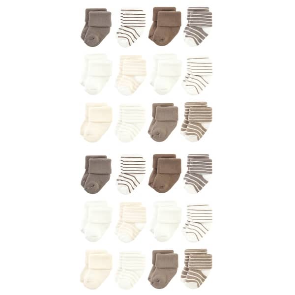 slide 1 of 1, Hudson Baby Cotton Rich Baby Terry Socks 24-Pack, Beige Stripe 0-6 Months - Beige Stripe 12 Pack