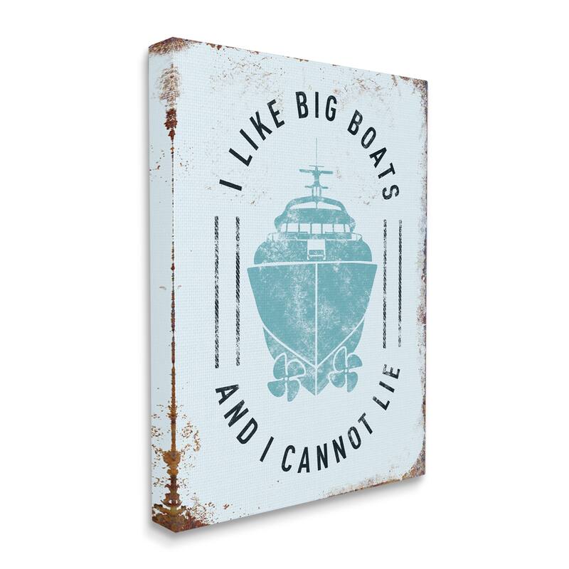 Stupell I Like Big Boats Funny Ocean Beach Typography Canvas Wall Art, 16 x 1.5 x 20, Made in USA - Multi-color - 16 x 20