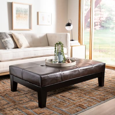 SAFAVIEH Brown Solid Wood Cocktail Ottoman