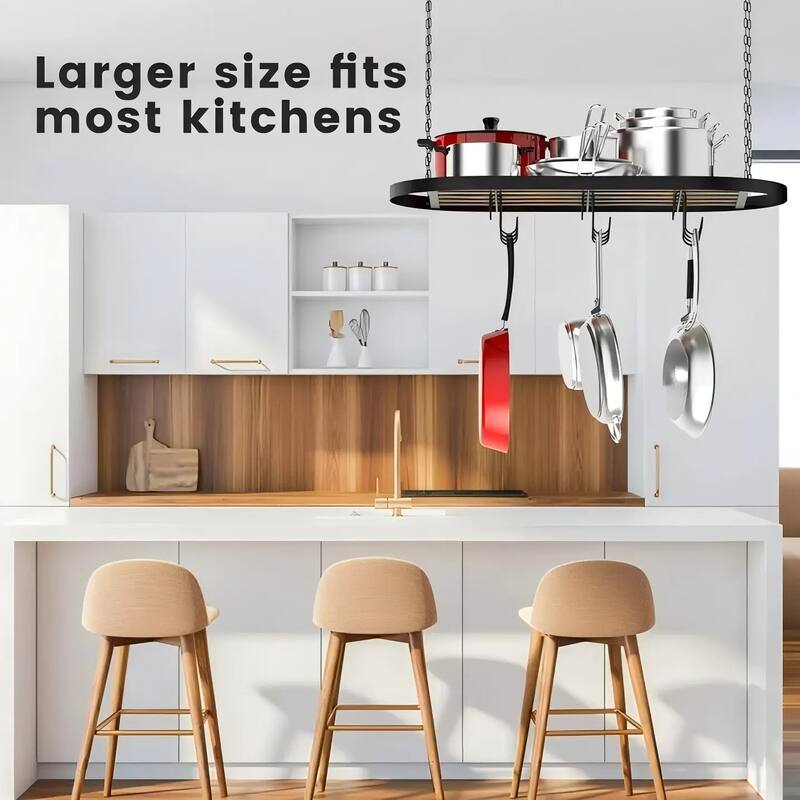 Hanging Pot Rack Ceiling Mount Cookware Organizer with 12pcs Hooks