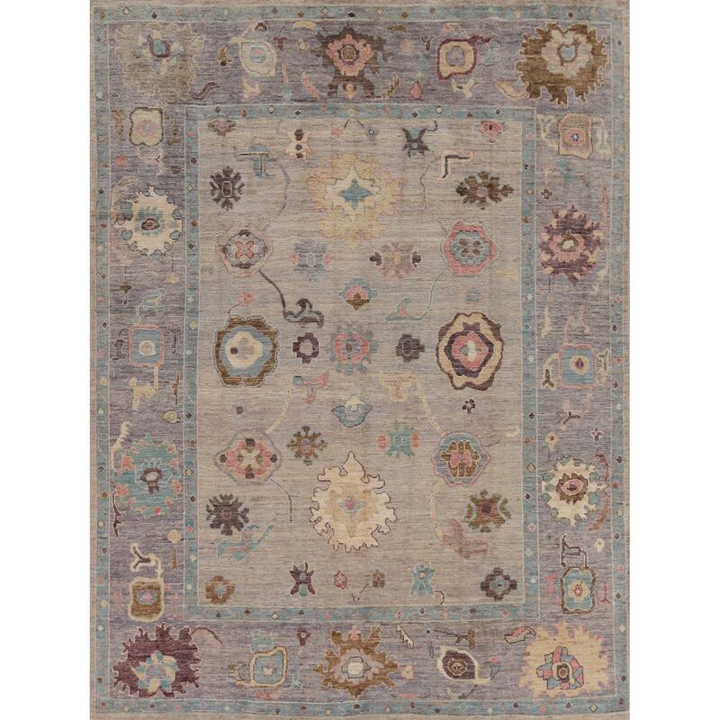 Hand Knotted Oriental 100% Wool Carpet Transitional All-Over Beige & Ivories Oushak Area Rug - 9' 9'' X 8' 1''