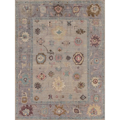 Hand Knotted Oriental 100% Wool Carpet Transitional All-Over Beige & Ivories Oushak Area Rug - 9' 9'' X 8' 1''