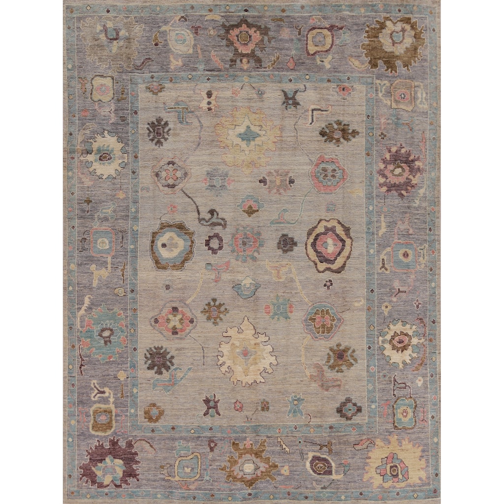 Hand Knotted Oriental 100% Wool Carpet Transitional All-Over Beige & Ivories Oushak Area Rug - 9' 9'' X 8' 1''