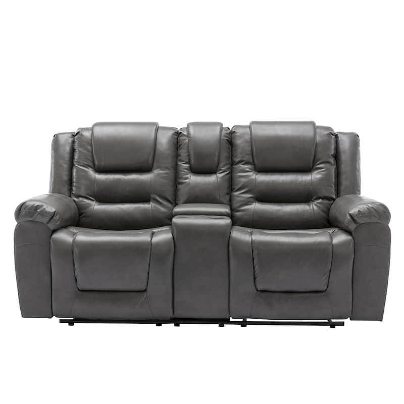 Roomfitters 2-Seater Manual Home Theater Recliner Chair with Storage Box and Cup Holders, Grey
