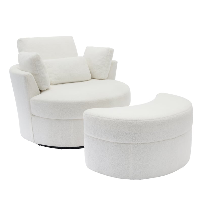 Upholstered Swivel Accent Chair with Wooden Tray Storage Ottoman