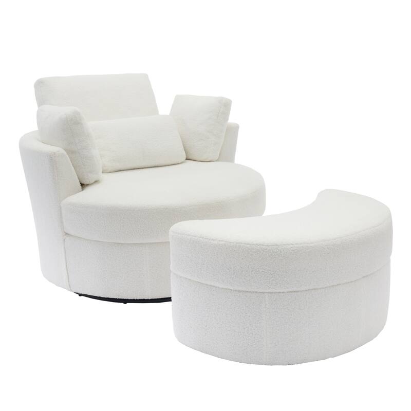 Oversized Upholstered Swivel Barrel Chairs with Storage Ottoman