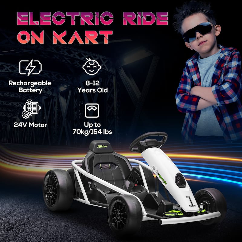 White Dual Drive Motor Drift Kart, Stylish Outdoor Electric Car Toy with Seat Belt, Exclusive Kids Car with Backrest