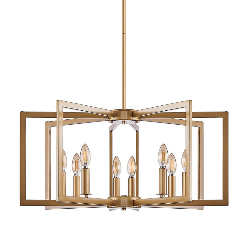 27" Modern Geometric 8-Light Chandelier - Industrial Metal Pendant Light Fixture for Living Room (Bulb Not Included)