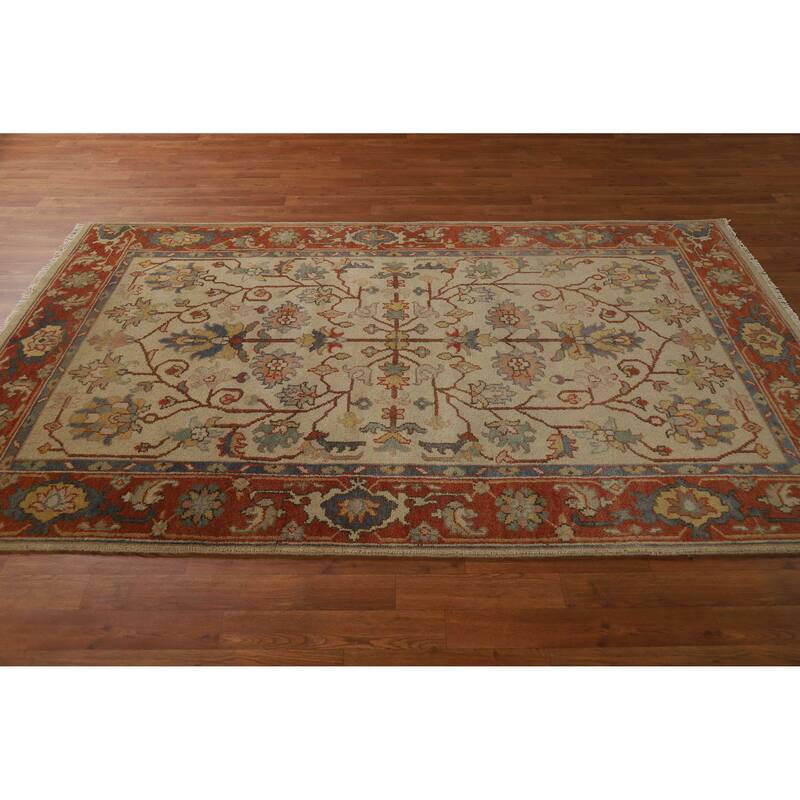 Hand Knotted Oriental 100% Wool Carpet Traditional Floral Beige & Ivories Heriz (serapi) Area Rug - 8' 0'' X 4' 10''