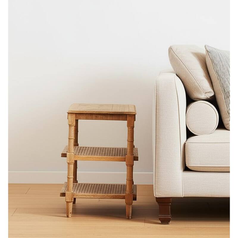 HomeRoots 24" Natural Solid Wood End Table With Two Shelves - 18 in. x 24 in. x 18 in. - Natural - Wood