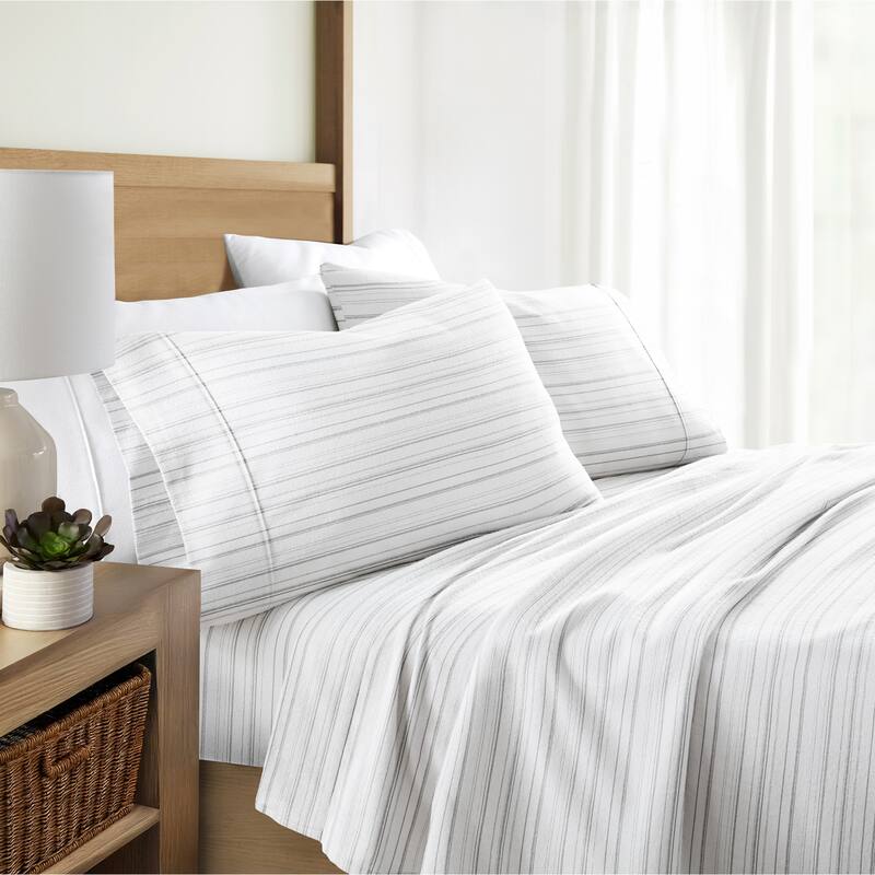 Becky Cameron Weathered Stripe 4 Piece 100% Cotton Brushed Flannel Deep Pocket Bed Sheet Set