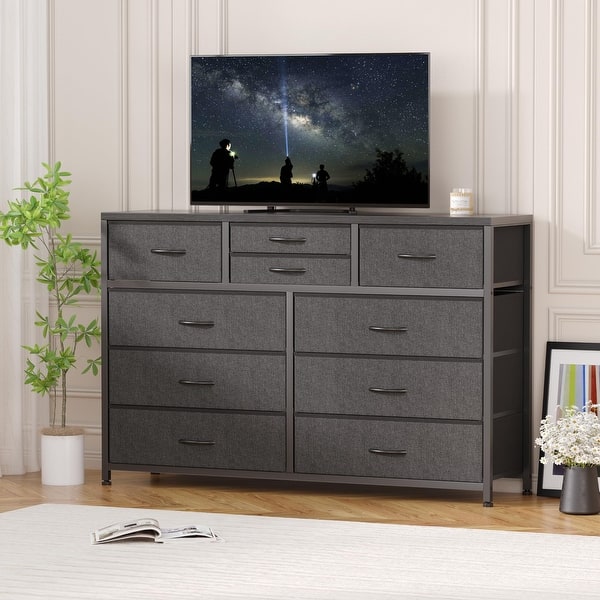 slide 2 of 8, Wide 10 Drawer Dresser for Bedroom Black
