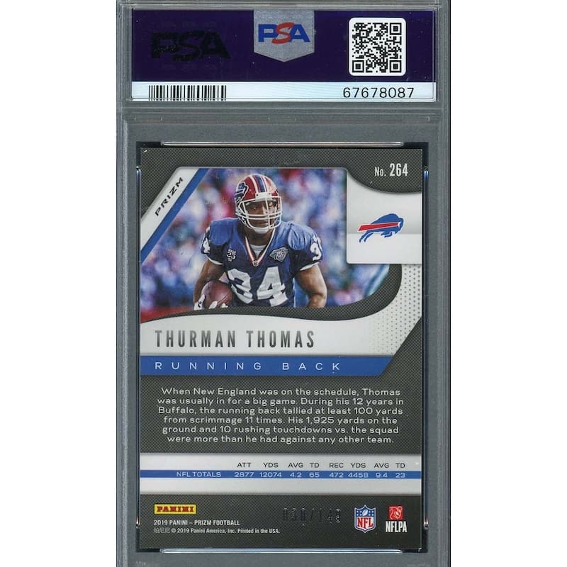 Thurman Thomas 2019 Panini Prizm Red Wave Signed Card #264 Auto PSA 30/149 - 8'6" x 11'6"