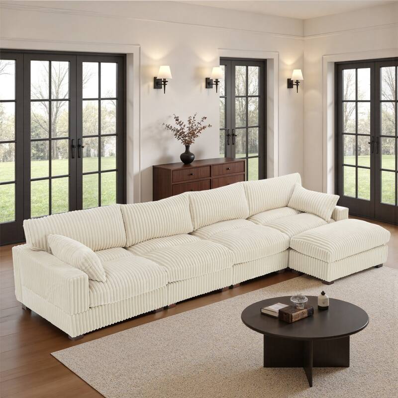 Plush Flannel Modular Sectional Sofa for Living Room