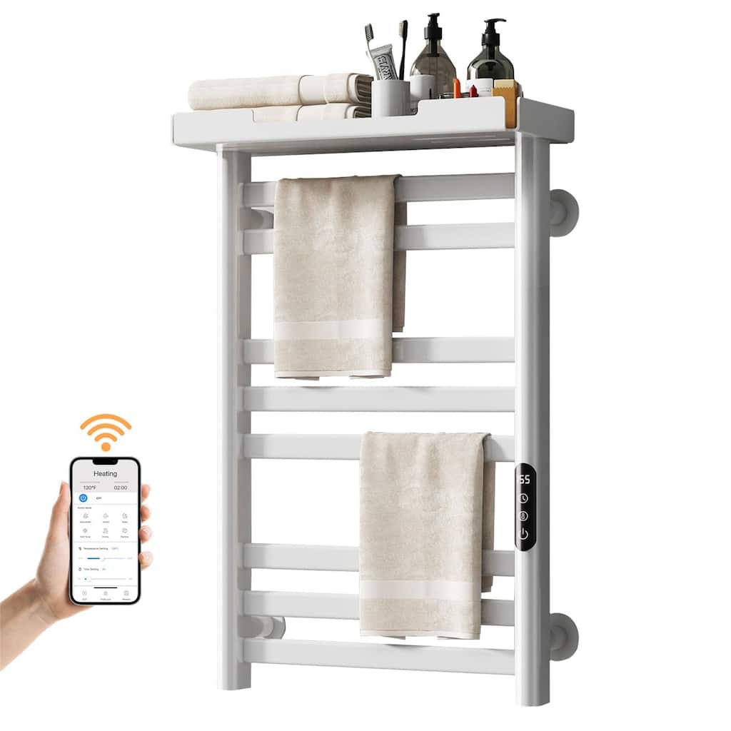 Heated Towel Rack with Shelf and Wi-Fi App Control