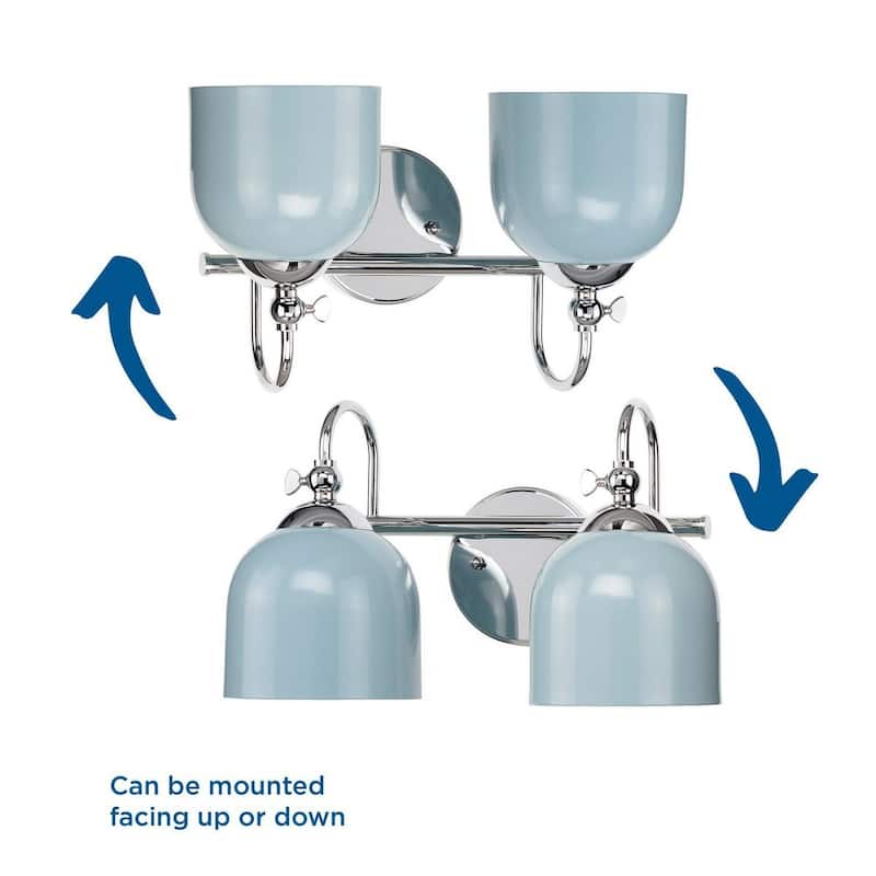 Dalton Collection Two-Light Chrome Metal Shade Bath Vanity Light - 15 in x 7.37 in x 9 in
