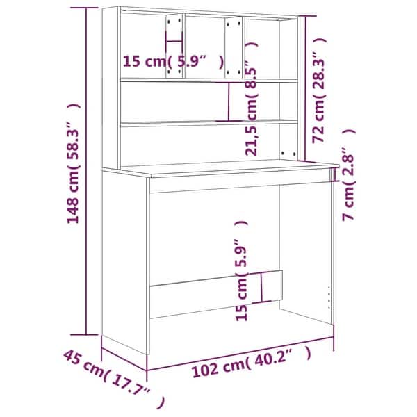 dimension image slide 2 of 3, vidaXL Desk Engineered wood 40.2 x 17.7 x 58.3 in Desk