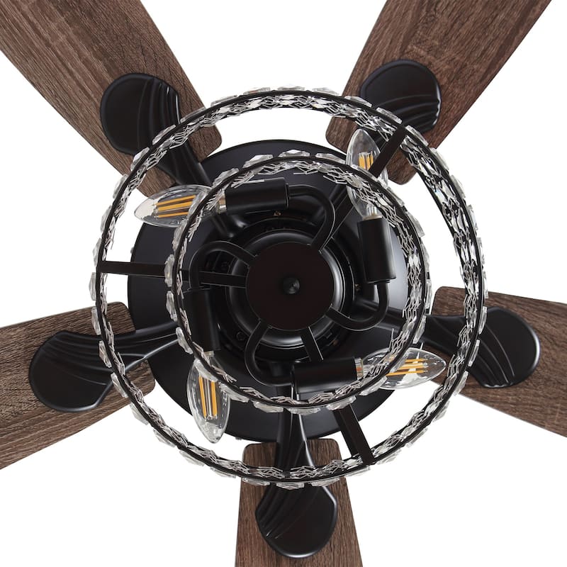 52-inch Modern 4-Light Dual Crystal Shade Ceiling Fan with Remote