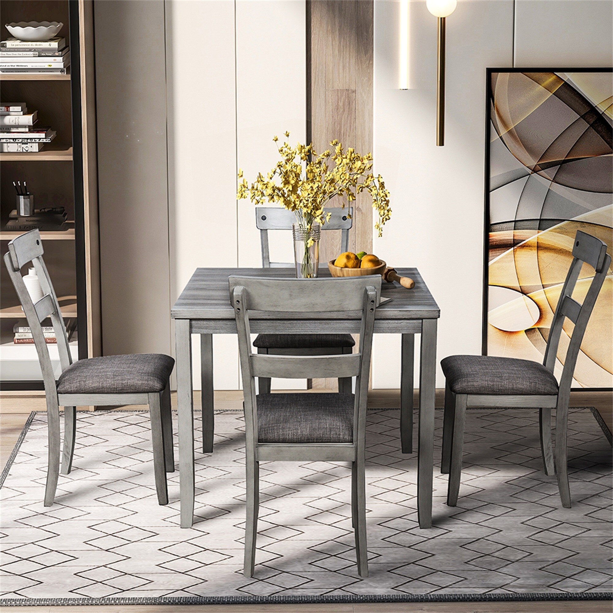 Shop Black Friday Deals On 5 Piece Dining Table Set Industrial Wooden Kitchen Table And 4 Chairs Overstock 31806344 Brown