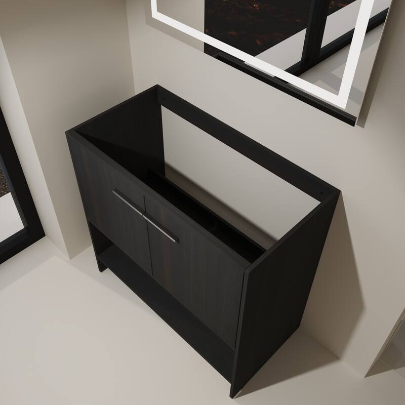 GDFStudio - Lisbon Modern Minimalist Freestanding Bathroom Vanity Cabinet with Soft Close Doors, Open Shelf, Sink NOT INCLUDED