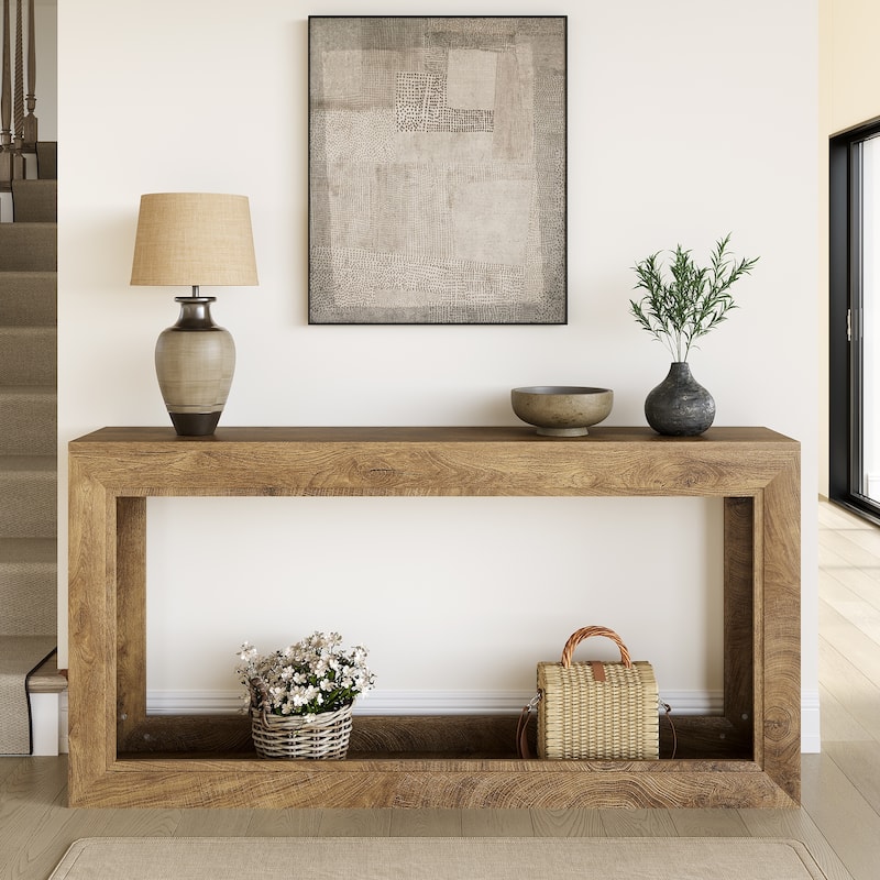 Industrial 2-Tier Console Table Behind Sofa Couch for Entryway Living Room - Brown