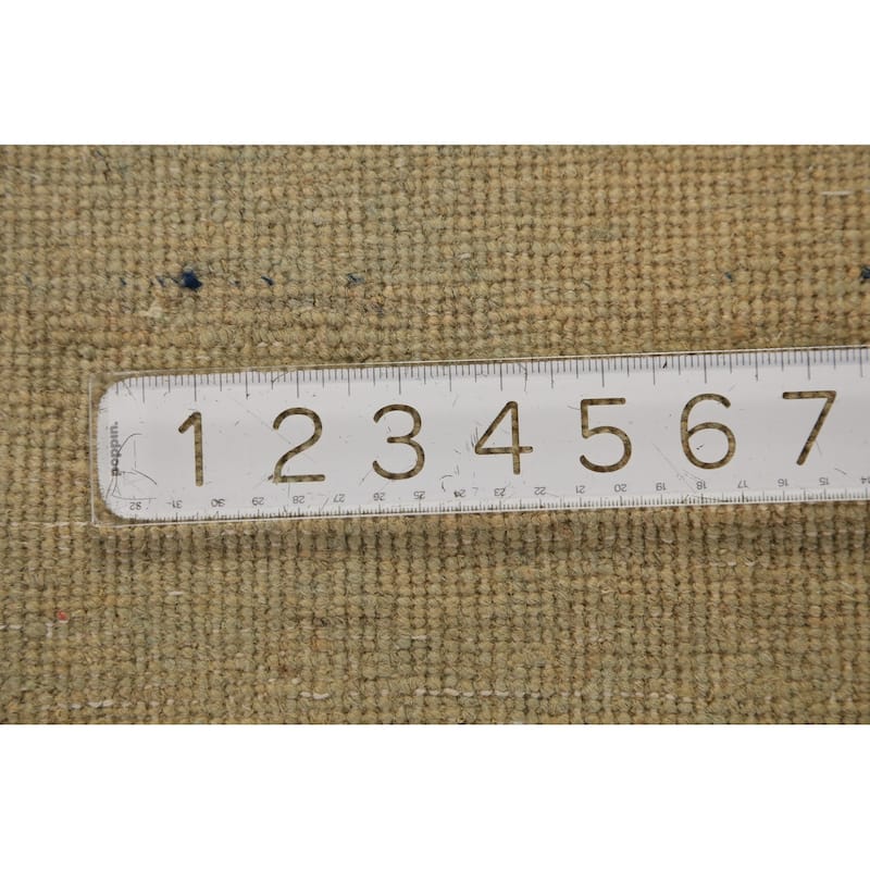 Green Modern Gabbeh Runner Rug Hand-Knotted Wool Carpet - 2'11" x 9'6"