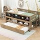 preview thumbnail 25 of 23, Wooden Low Loft Bed with Trundle and Storage Shelves, Twin Size Loft Bedframe with Blackboard and Bulit-in Ladder walnut