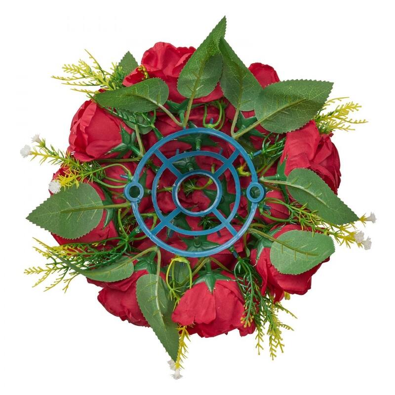 Red Silk Rose Flower Balls Set of 10 with Stable Base for Decor - 9.45 x 9.45 x 4.27 inch