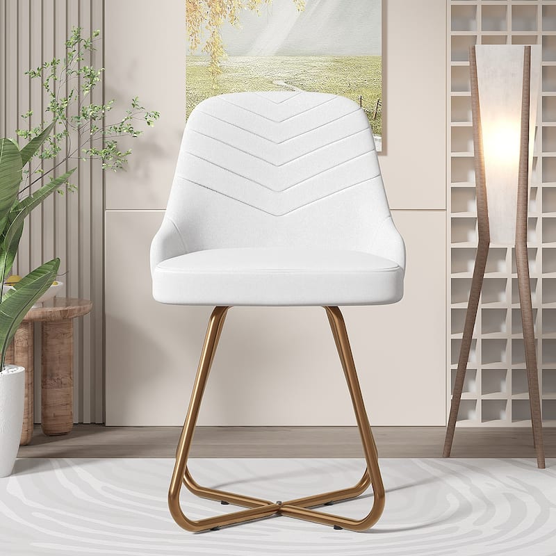 VECELO Accent Chair Velvet Comfy Lounge Chairs for Bedroom, Upholstered Barrel Vanity Chair with Back, Mid Century Makeup Chair - White