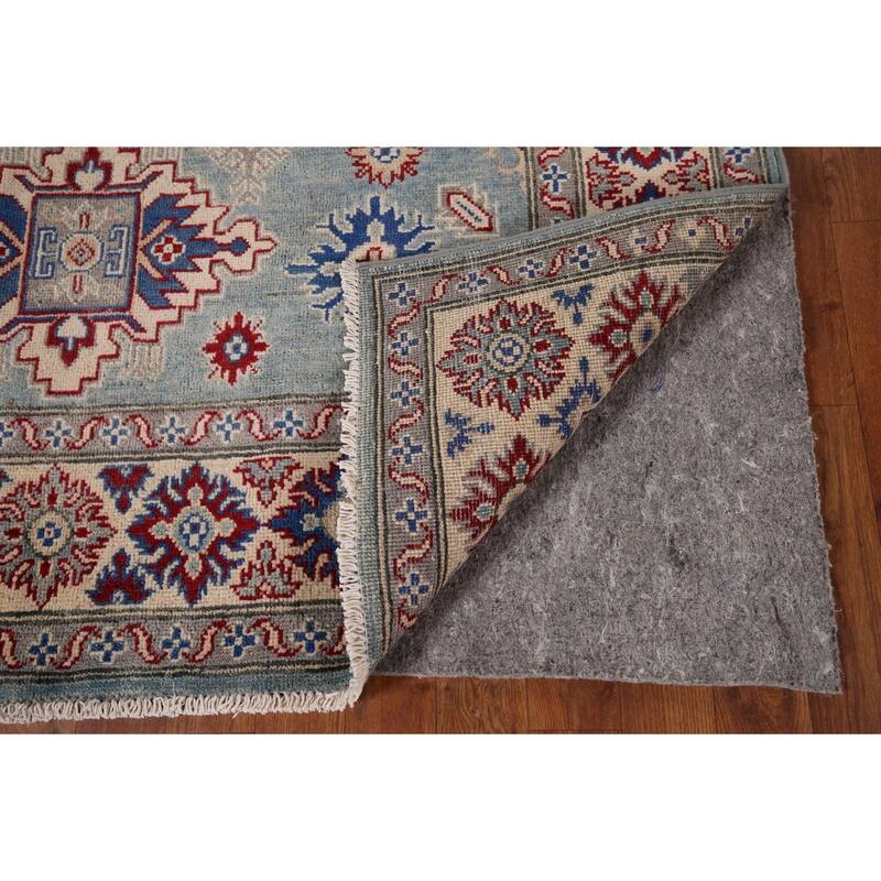 Light Blue Traditional / Geometric Kazak Rug Hand-Knotted Wool Carpet - 5'0" x 6'7"