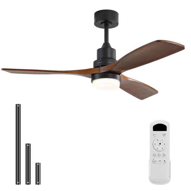 Sofucor 48/52 Inch Ceiling Fan with Light, Solid Wood Blades for Living Room, Bedroom,Smart Optional - 52"-Remote Control-With light - Black with Walnut Blades