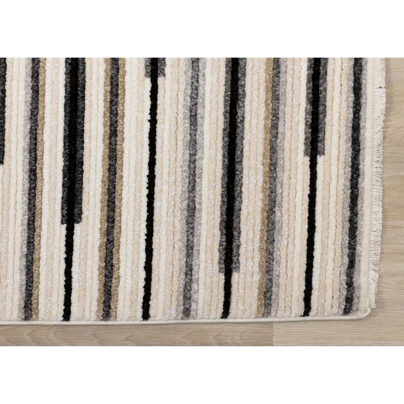 Cali Collection - Black/Cream Beige Symmetrical Stripes Rug