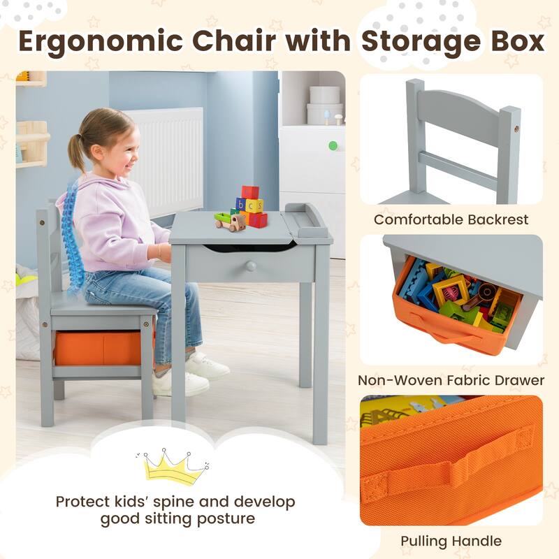 Gymax Kids Table and Chair Set Wood Activity Study Desk w/ Storage