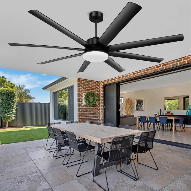 72 in. Matte Black Indoor/Outdoor Large Ceiling Fans with Light Kit and Remote Control, 6-Reversible Blades and 6 Speeds