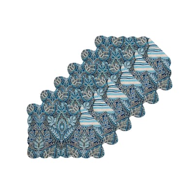 Bailey Blue Reversible Machine Washable Scallop Quilt Placemats Set of 6